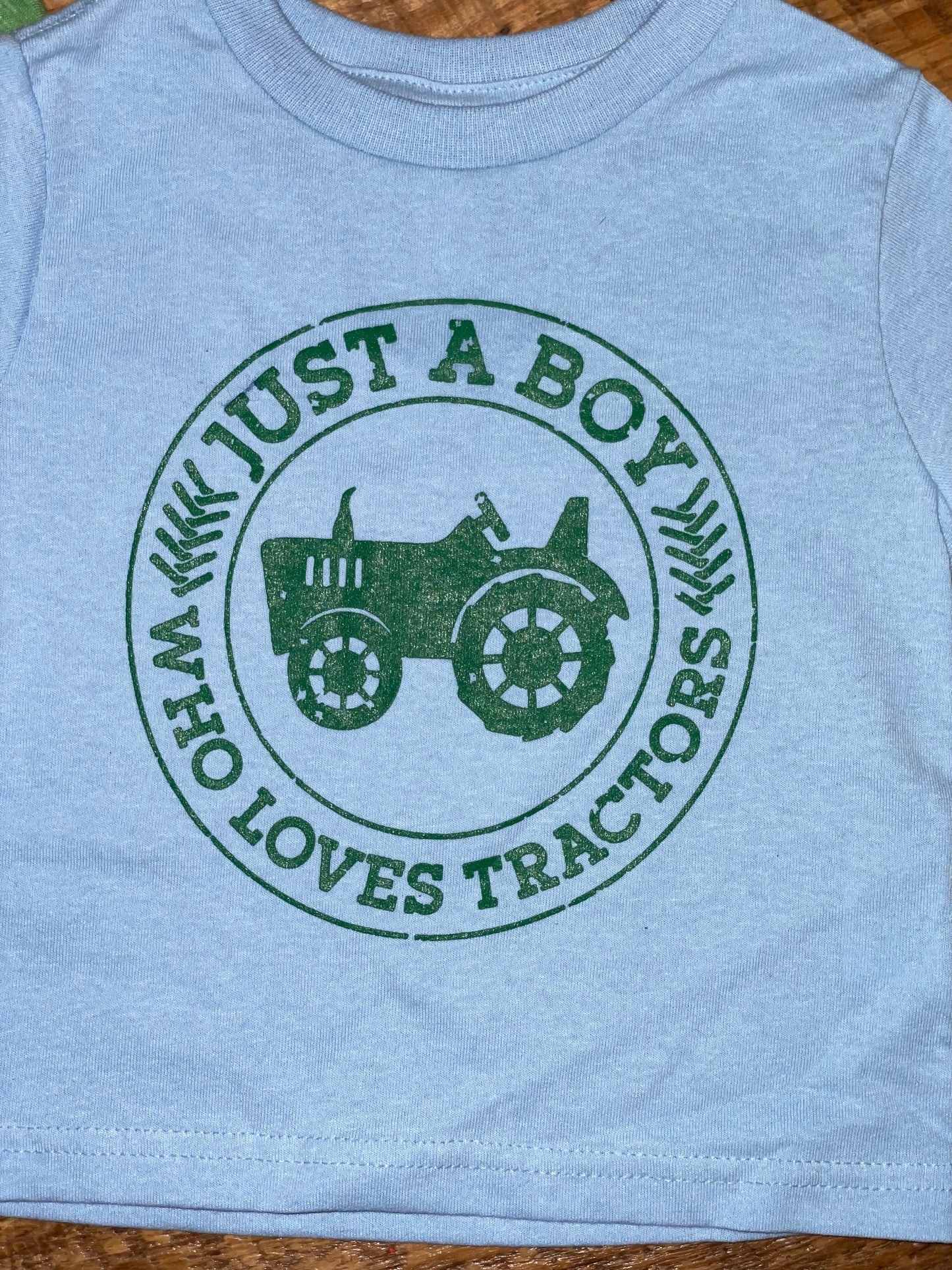 light blue just a boy who loves tractors outdoors tee shirt short sleeve and long sleeve for baby and kids